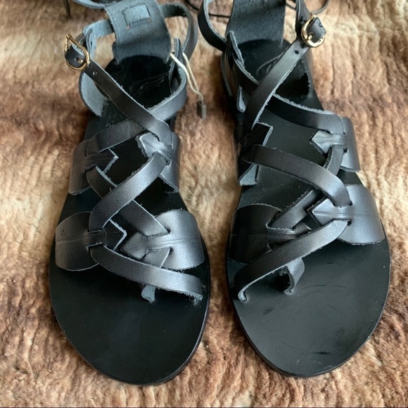 Ancient Greek Sandals Themes Gladiator Black Leather - Picture 5 of 15